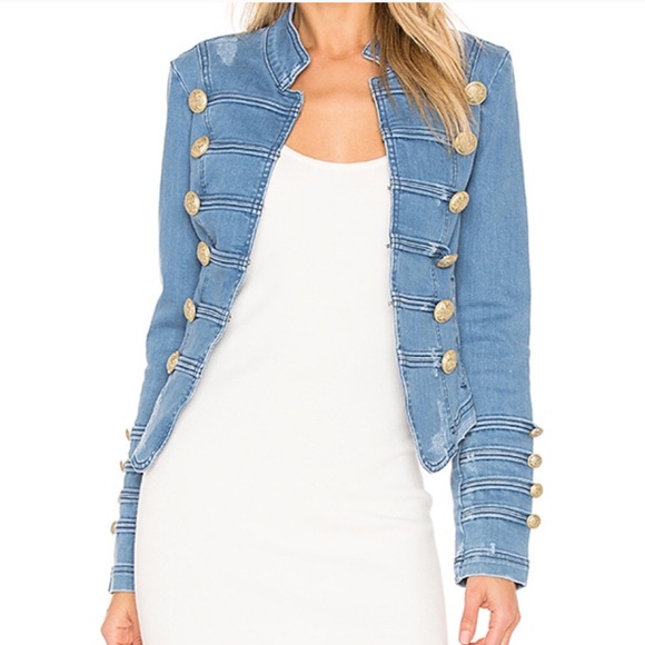 Free People Embellished Denim Military Jacket Sz:L - Picture 3 of 8